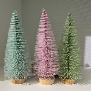 Set of 3 - Christmas Pastel Gingerbread Bristle Trees - pink, Blue and Green